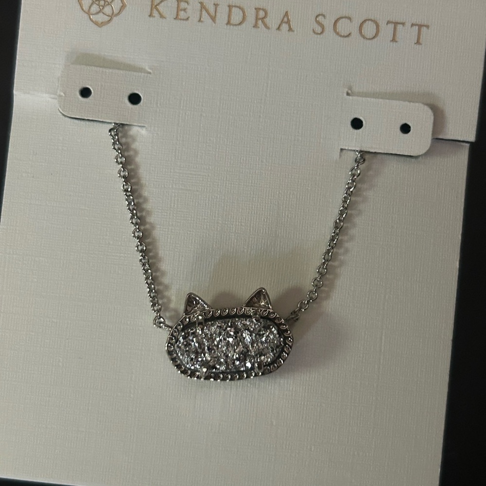 Kendra Scott Silver Crystal Cat Pendant Necklace for Kids